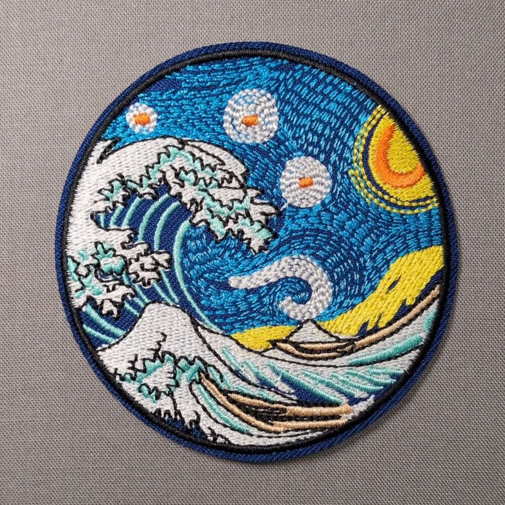 The Great Wave Off Kanagawa Starry Night Iron On Patch | Art Patch